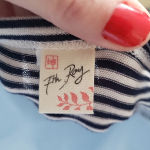 7th Ray Black & White Striped Blouse Quarter Sleeve Ruffle Soft Strechy Top - Picture 2 of 6